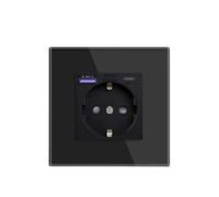 Wall Socket Double Phone Charge Type-c Single Glass Crystal Electrical Power Outlet 16A 110V-240V(Black 20W USBC)