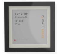 Wall Space 10x10 Black Frame with White Mount for 8x8 | Picture Photo Frame | 10 x 10 inch | 254x254mm | 25.4x25.4cm | Fits 203x203mm | Solid Wood with Real Glass