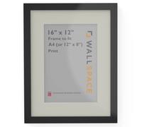 Wall Space 16x12 25mm Matt Black Frame with 12x8 (Or A4) White Mount | Frame and Mount For 12x8 (Or A4) Image/Photo/Picture │ With REAL GLASS and made from SOLID WOOD