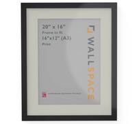 Wall Space 20x16 25mm Matt Black Frame with 16x12 (Or A3) White Mount | Frame and Mount For 16x12 (Or A3) Image/Photo/Picture │ With REAL GLASS and made from SOLID WOOD