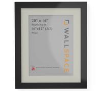 Wall Space 20x16 Wide Matt Black Frame with 16x12 (Or A3) White Mount | Frame and Mount For 16x12 (Or A3) Image/Photo/Picture │ With REAL GLASS and made from SOLID WOOD