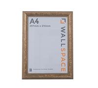 Wall Space A4 Antique Gold Picture Frame | Gold A4 Photo Frame | 297x210mm | 297 x 210mm | 29.7x21.0cm | Solid Wood Wooden with Real Glass | Certificate Diploma