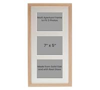 Wall Space Multi Photo Oak Frame - 7x5 Solid Wood Real Glass - Three Photos 7 x 5 inch - 3 Picture Aperture Frame