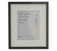 Wall Space Thin 12x10 Black Frame with White Mount for 8x6 | Picture Photo Frame | 12 x 10 inch | 305x254mm | 30.5x25.4cm | Fits 203x152mm | Solid Wood with Real Glass