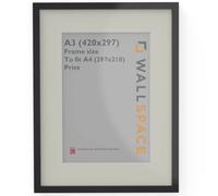Wall Space Thin A3 Black Frame with White Mount for 12x8 | Picture Photo Frame | 420x297mm | 42.0x29.7cm | Solid Wood with Real Glass | Handmade in UK