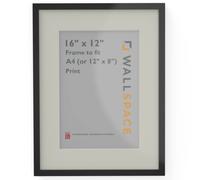 Wall Space Thin A4 Black Frame with White Mount for 12x8 | Picture Photo Frame | 297x210mm | 29.7x21.0cm | Solid Wood with Real Glass | Handmade in UK