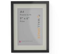 Wall Space Thin A4 Black Frame with White Mount for 9x6 | Picture Photo Frame | 297x210mm | 29.7x21.0cm | Solid Wood with Real Glass | Handmade in UK