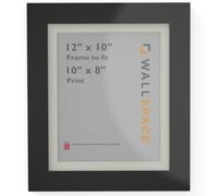 Wall Space Wide 12x10 Black Frame with White Mount for 10x8 | Picture Photo Frame | 12 x 10 inch | 305x254mm | 30.5x25.4cm | Fits 254x203mm | Solid Wood with Real Glass