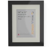 Wall Space Wide A4 Black Frame with White Mount for 12x8 | Picture Photo Frame | 297x210mm | 29.7x21.0cm | Solid Wood with Real Glass | Handmade in UK
