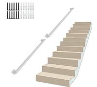 Wall Stair Railing Handrail,9 FT White Outdoor Stair Railing - Square Wrought Iron Handrail for Steps, Wall-Mounted Exterior Staircase Bannister with Installation Kit - Durable & Stylish Sa