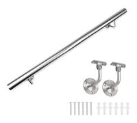 Wall Stair Railing Handrail,Modern Stainless Steel Staircase Handrail Kit - 2ft to 20ft Adjustable Indoor/Outdoor Wall Mount Railing for Porch, Garage, Steps & Stairways - Durable & Stylish