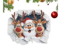 Wall Sticker - 3D Breaking Santa Claus Stickers Cartoon Removable Stickers with Father and Reindeer for Office Party Study Bedroom Living Room Holiday Decor