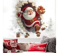 Wall Sticker Christmas Self-Adhesive Wall Sticker with 3D Santa Breaking Through The Wall Effect, Christmas Toilet Sticker Decoration for Party Kitchen Living Room Bathroom (with Snowflower)