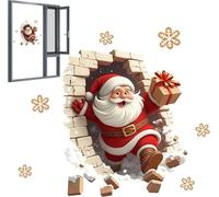 Wall Sticker Christmas Self-Adhesive Wall Sticker with 3D Santa Breaking Through The Wall Effect Christmas Toilet Sticker Decoration for Christmas Party Kitchen Living Room Bathroom