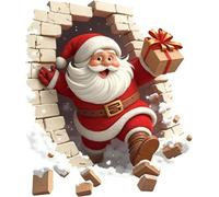 Wall Sticker Christmas Self-Adhesive Wall Sticker with 3D Santa Breaking Through The Wall Effect, Christmas Toilet Sticker, Removable Winter Xmas Decor for Refrigerator Room (Without Snowflakes)