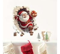 Wall Sticker Christmas Self-Adhesive Wall Sticker with 3D Santa Breaking Through The Wall Effect, Christmas Toilet Sticker Decoration for Party Kitchen Living Room Bathroom (Without Snowflower)