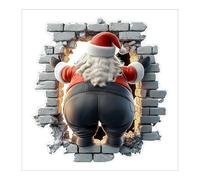 Wall Sticker Christmas Self-Adhesive Wall Sticker with 3D Santa Breaking Through The Wall Effect, Large 3D Santa Claus Wall Decals, Removable Winter Holiday Xmas Break Through Walls Decor