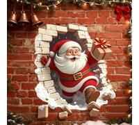 Wall Sticker | Christmas Self-Adhesive Wall Sticker with 3D Santa Breaking Through The Walls Effect | Christ-mas Cartoon Santa Toilet Stickers Decoration for Christmas Party Living Room Bathroom