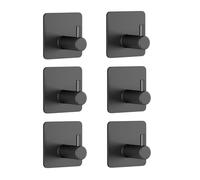 Wall Sticker Hooks 6 Pieces, 4.5 cm*4.5 cm*2.5 cm Stainless Steel Adhesive Hook, Self-Adhesive Coat Hooks, Waterproof, Rustproof, for Kitchens, Bathrooms, Offices, Black, Square