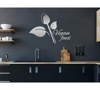 Wall Sticker Kitchen Vegan Food Removable Home Decals Art Décor Vinyl Mural Dinning Room (42x58 cm, Silver)