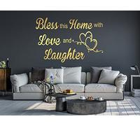 Wall Sticker Living Bless This Home Removable Home Decals Art Décor Vinyl Window Quote (40x58 cm, Gold)