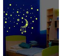 Wall Sticker, Luminous Stars Moon Luminous Fluorescent Wallpaper Stickers Personalize Self-Adhesive Furnishing Art Mural for Children's Rooms Girls Boys Family Wall Decorations