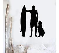 Wall Sticker Silhouette Surfboard surf Dog Beach Style Bedroom Living Room Home décor Sticker Art