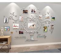 Wall Sticker Tree Family - 3D DIY Tree Wall Stickers 15x20 13x18 10x15 a4 Wall Decoration Wall Sticker Tree for Living Room Bedroom Sofa with Picture Frame Photo Wall Decor (Silver, 210 * 137cm