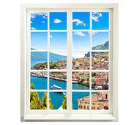 Wall Sticker Window with View Village on The Lake 83 x 100 cm