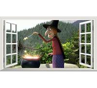 Wall Stickers - 3D Mural - Room On The Broom Cartoon Anime Magic Window Image Wall Sticker Mural Poster - Poster Vinyl - 50x70 cm