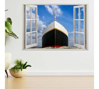Wall Stickers 3D Smashed Murals Cruise Ship Removable Waterproof Vinyl Floor Decals Art for Bedroom Living Room Bathroom Door Kitchen Office Nursery Wall Decor 58x101cm