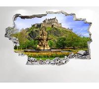 Wall Stickers 3D Smashed Murals Edinburgh Castle Wall Sticker 3D Look - Bedroom Lounge Scotland Wall Decal Z266 65x97cm