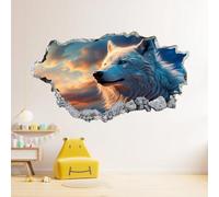 Wall Stickers 3D Smashed Wolf Animals Wall Tattoo Vinyl Removable Home Decoration Sunset Clouds in The Sky Waterproof Decals Art for Baby Nursery Girl Boy Kids Room Wall Decor 58x87cm