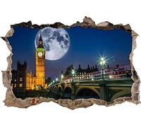 Wall Stickers 3D Wall Decal -- Famous Big Ben in Front Moon -- Personalized Wall Sticker, Removable Wall Art for Home Living Room Bedroom 80X125cm