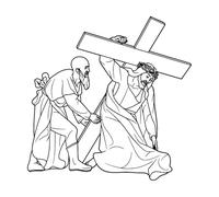 Wall Stickers 5th Station of The Cross Simon of cyrene Helps Jesus Carry The Cross Outline 42x42cm Personalized Customization Black