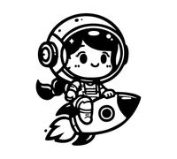 Wall Stickers a Cartoon Astronaut Girl Riding on a Rocket 40x50.5cm Do not Damage The Wall Surface Black