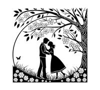 Wall Stickers a Couple Kissing Under a Tree with Flowers 42x42.1cm Wall beautification Black