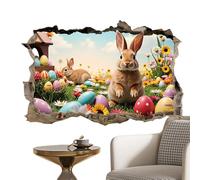 Wall Stickers and Murals | Funny Rabbit Cartoon Wallpaper Sticker, Rabbit Wall Decoration with Holes and Breaks Design - for Children's Room, Nursery, School, and