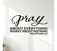 Wall Stickers Bible Verse Christian Quotes Pray About Everything 42x75.1cm Store Decoration Black
