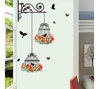 Wall Stickers Birdcage Birds Flower Art Design Decal DIY Self-Adhesive Decoration Removable Wallpaper 3D Vinyl Sticker for Home Living Room Bedroom Bathroom Kitchen Decor Mural Quotes Fashion Amaone