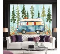 Wall Stickers Camper Pine Trees Wallpaper Vintage Watercolor Wall Murals Photo Wallpaper Bedroom Living Rooms Decoration Poster 400 x 280 cm (W x H)