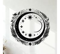 Wall Stickers Celestial Wreath Moon Phases Surrounded by Botanical Elements and Stars 54.6x56.9cm Do not Damage the wall Surface Black