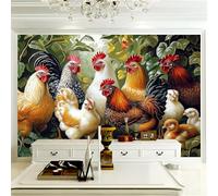 Wall Stickers Chicken Green Leaves Wallpaper Farm Animals Wall Murals Photo Wallpaper Bedroom Living Rooms Decoration Poster 350 x 256 cm (W x H)