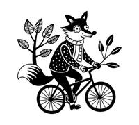 Wall Stickers Cool Fox Mask Riding A Bike Graphic 36x36.4cm Waterproof Black