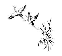 Wall Stickers Cranes Bamboo Asian Birds Japanese 36x36.9cm Personalized Customization Small Black