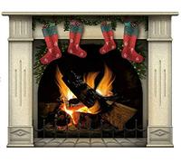 Wall stickers Fireplace With Burning Log Fire Holiday Wall Decal Decoration Firewoods Flames Photorealistic Art Poster (Large 4 Christmas Stockings Sahara)
