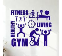 Wall Stickers Fitnesscenter Healthy Lifestyle Exercise Motivation 54.6x60.7cm Easy Installation DarkBlue