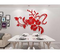 Wall Stickers Flower Mirror - 3D Art for Living Room Family Decals Sticker Home Decorations for Office Sofa Bedroom Stickers Home Decor (Red XS:15 * 23 inch)