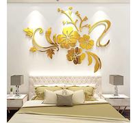 Wall Stickers Flower Mirror - 3D Wall Art for Living Room Family Decals Home Decorations for Office Sofa Bedroom (Golden XS:15 * 23 Inch)
