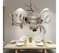 Wall Stickers Flower Mirror - 3D Wall Art for Living Room Family Wall Decals Mirror Wall Sticker Home Decorations for Office Sofa Bedroom Wall Mirror Stickers Home Decor (Silvery XXL:84 * 112 inch)